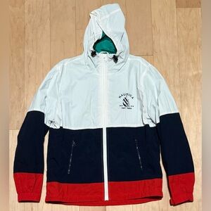 Nautica Hooded Windbreaker Sailing Jacket Multicolor Spinnaker Logo Men’s M